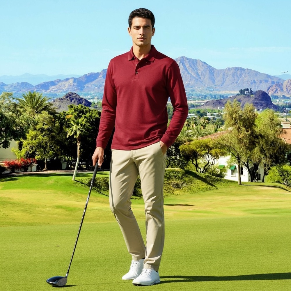 Pebble Beach Cool Comfort Long Sleeve Golf Polo Shirt XL Red Performance
